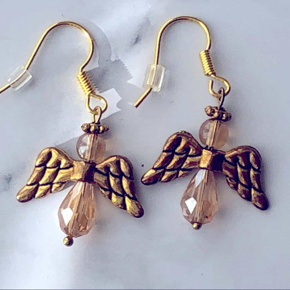 New Christmas Angel Handmade Glass Crystal Beaded Holiday Earrings Sparkling